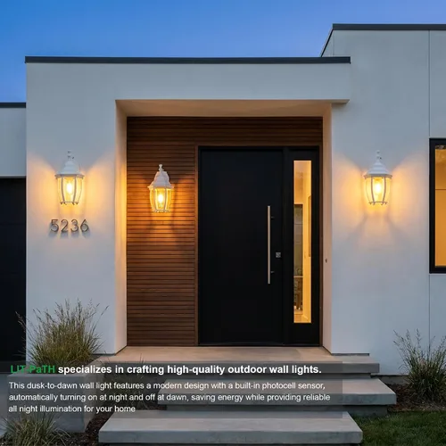 Miniatura 7 de LIT-PaTH Farol de pared para exteriores del atardecer al amanecer, aplique de pared como accesorio de iluminación de porche con base mediana E26