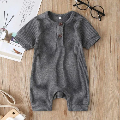 Miniatura 91 de Mameluco unisex de manga corta para bebé recién nacido, con botones, de una pieza, ropa de color sólido