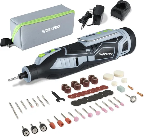 WORKPRO Kit de herramientas rotativas inalámbricas de 12 V, 5 velocidades variables, potente grabador, lijadora, pulidora, 114 accesorios de fácil