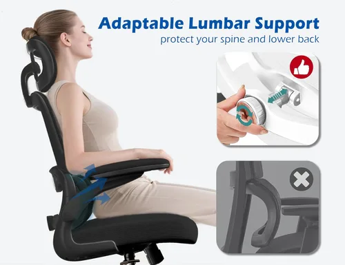 Miniatura 3 de TRALT Silla ergonómica de oficina, silla de escritorio con reposacabezas ajustable, silla de computadora de soporte lumbar, silla cómoda de malla