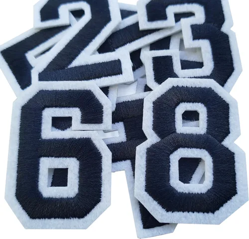 Miniatura 25 de Bfuee 30 parches de números para planchar, apliques de números bordados del 0 al 9, parches de números para ropa, vestido, sombrero, calcetines
