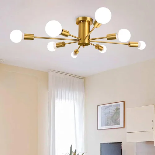Miniatura 10 de LASENCHOO Lámpara de techo Sputnik, lámpara de techo de 8 luces Sputnik en níquel cepillado, lámparas de araña Sputnik, lámpara de techo moderna