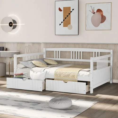 Miniatura 15 de Flieks Sofá cama de madera de tamaño individual, sofá cama multifuncional de madera maciza con soporte de 10 listones de madera (espresso)
