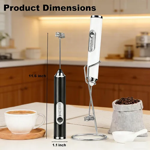 Miniatura 3 de Espumador de leche de mano para café, varita espumadora de mano, batidor eléctrico de 3 velocidades ajustables, mezclador de bebidas con 2 batidores