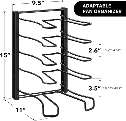 Miniatura 2 de SIMPLE HOUSEWARE Organizador de sartenes de altura ajustable con 5 compartimentos, color negro