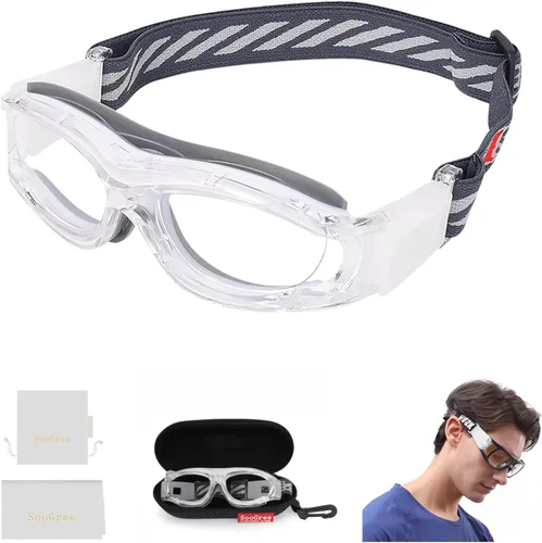 SooGree Sports Glasses - Racquetball Goggles Basketball Football Eye Protective Almohadilla de nariz gris con marco transparente G8033