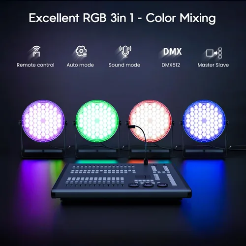 Miniatura 6 de BETOPPER - Luces par con control remoto, 54 x 3 W LED RGB 3-en-1 luces de escenario DMX luces de DJ, luces estroboscópicas y de lavado de brillo