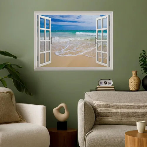 Miniatura 16 de wall26 Mural de pared extraíble – Hermosa pareja saltando delfines en el mar puesta de sol creativa vista de ventana decoración del hogar/decoración