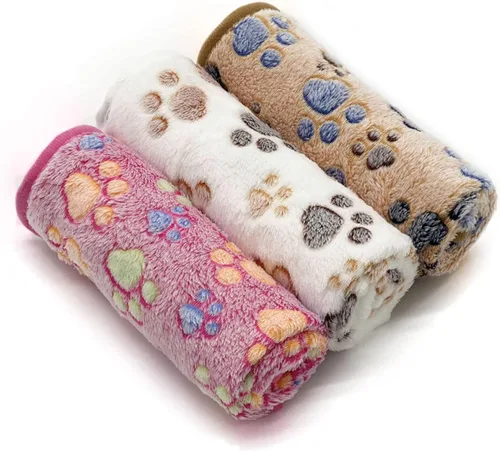 Miniatura 12 de 1 paquete de 3 mantas para cachorros, súper suaves y cálidas, tapete gris para dormir con bonito estampado de vellón esponjoso, manta de franela