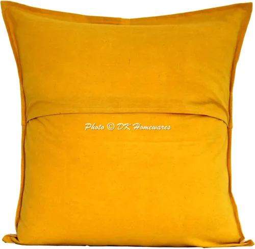 Miniatura 3 de Fundas de cojín decorativas de 24 x 24 pulgadas con bordado de espejo tradicional amarillo mango para habitación, bohemio, floral, cuadrado, algodón