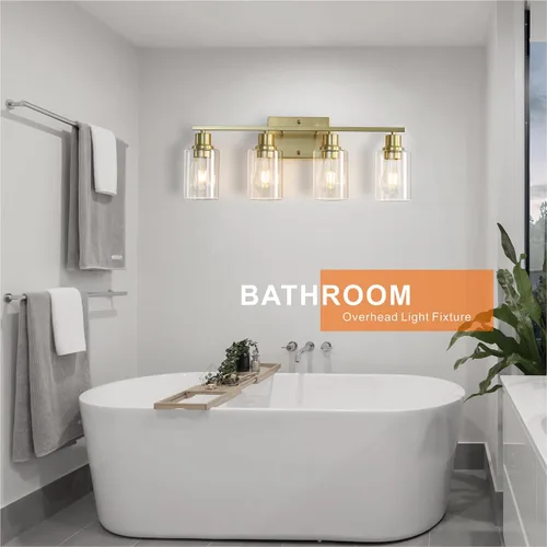 Miniatura 4 de Luces de tocador de baño de oro cepillado para baño, accesorios de iluminación de baño de 4 luces sobre el espejo, apliques de pared de latón