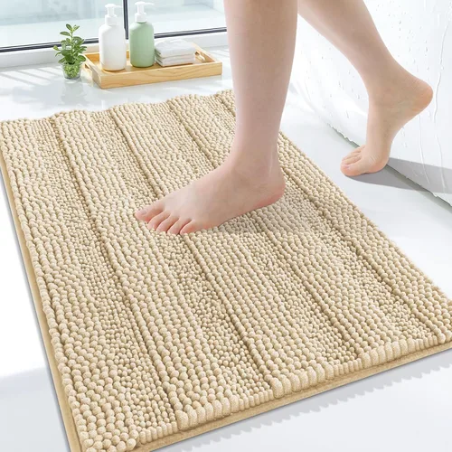 Miniatura 77 de Grandaily Alfombras de baño de felpilla a rayas de 24 x 16 pulgadas, extra gruesas y suaves, absorbentes, parte trasera de goma, alfombra de ducha