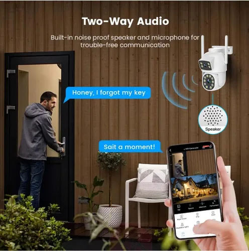 Miniatura 7 de EVERSECU Cámara de Seguridad PTZ WiFi de Doble Lente con Enlace de 6MP para Exteriores, Vista de 360°, Seguimiento Automático, Detección