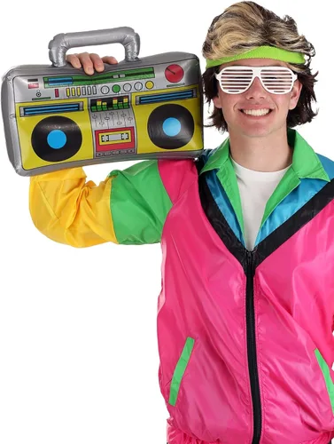Miniatura 2 de Fun Costumes Accesorio inflable para disfraz de Boombox de los años 80, Boombox, controles impresos, altavoces, color gris