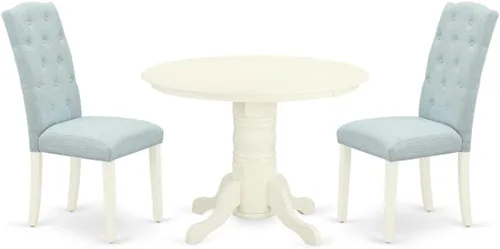 Miniatura 7 de East West Furniture SHCE3-BLK-21 - Juego de mesa de comedor moderno de 3 piezas que contiene una mesa de cocina redonda con pedestal y 2 sillas