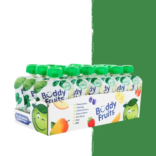Miniatura 6 de Buddy Fruits & Veggies Snacks To Go Pear Espinacas Puré de manzana sin azúcar Bolsa de 3.2 oz (18 unidades) Gluten-Nut-Conservantes lácteos-Libre