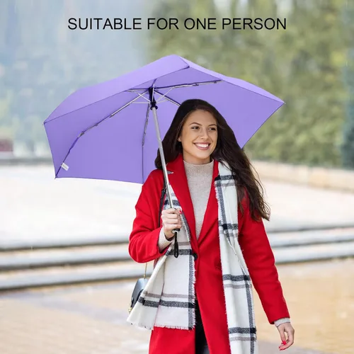 Miniatura 58 de LEAGERA Paraguas de viaje compacto para bolso, mango plano, impermeable para lluvia ligera