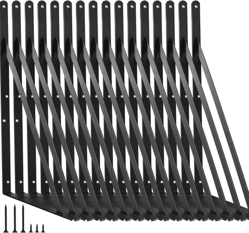 Paquete de 16 soportes de estante resistentes de 18 pulgadas de largo x 12 pulgadas de alto con tornillos, soportes de estante de metal, soportes