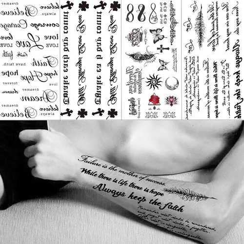 Miniatura 2 de TASROI 18 hojas de tatuajes temporales con citas inspiradoras en negro para mujeres, niños y niños, de larga duración, palabras del alfabeto