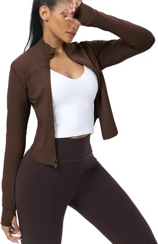 Miniatura 89 de AVGO Chaquetas de entrenamiento recortadas para mujer, con cremallera, ajustadas, atléticas, con agujeros para el pulgar