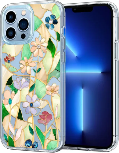 Miniatura 10 de Unov - Funda compatible con iPhone 13 Pro, funda transparente con diseño, patrón floral en relieve, suave protector delgado de TPU contra golpes