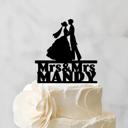 Miniatura 3 de Decoración de pastel de matrimonio lesbiano para boda, señora y señora, decoración de pastel de novia, silueta de dos niñas, decoración para pastel