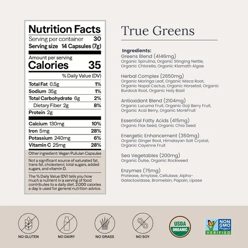 Miniatura 4 de Cápsulas de superalimentos, cápsulas a base de algas verdes azules con 28 superalimentos orgánicos, sin rellenos ni pastos, energía y longevidad