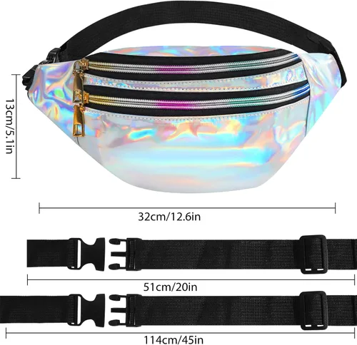 Miniatura 2 de ONUPGO Riñonera holográfica de 2 piezas para mujeres, niñas y hombres, riñonera brillante de color metálico, impermeable, holograma de poliuretano