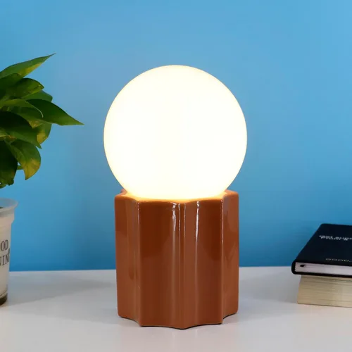 Miniatura 8 de Lámpara de mesa moderna de cerámica, base de cerámica caqui, bola redonda de jade blanco, acento de vidrio de cristal