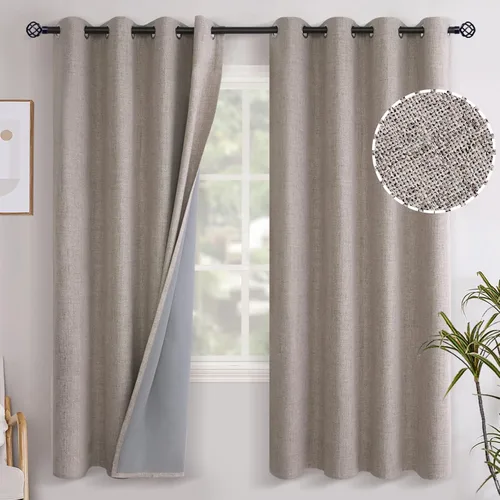 Miniatura 98 de YoungsTex - Cortinas opacas de lino para dormitorio, oscurecimiento de la habitación, cortinas con textura de lino, paneles con aislamiento térmico