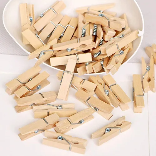 Miniatura 2 de Alfileres de madera para ropa, 100 piezas de color madera de 1.3 pulgadas (1.4 in) pequeños clips de madera con cordel de yute de 33 pies para clips