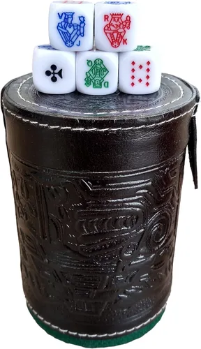 Miniatura 7 de marquez Juego de dados de póquer de copa con forro de cuero (cubilete)... Negro
