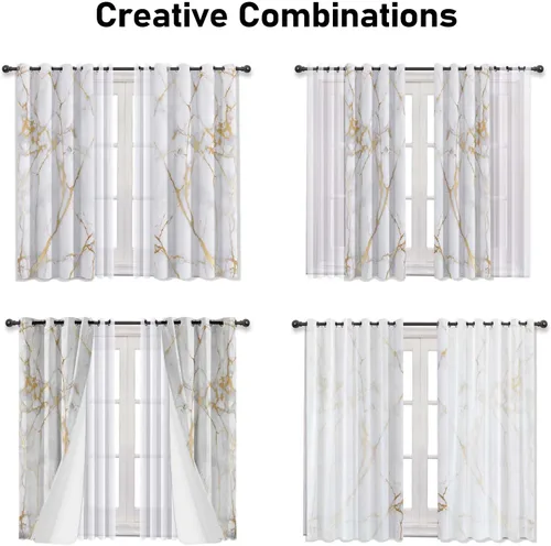Miniatura 5 de Cortinas opacas de mármol blanco, modernas cortinas abstractas transparentes para sala de estar y dormitorio, diseño de cortina y gasa que puede