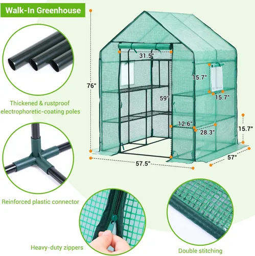 Miniatura 6 de Invernadero para exteriores con ventanas de malla, Ohuhu 4 niveles mejorados 11 estantes invernaderos transitables con cubierta de PE duradera, casa