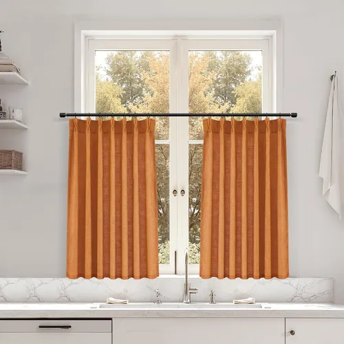 Miniatura 43 de Juego de 2 paneles de cortinas de ventana de cocina beige de 24 pulgadas de largo, con textura de lino, plisadas, filtrantes de luz, semi pequeñas