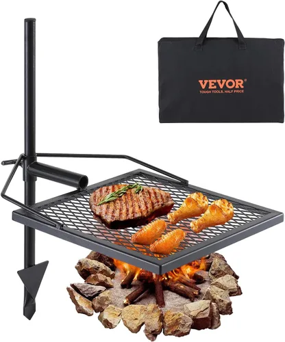 Miniatura 11 de VEVOR Parrilla giratoria para fogata, parrilla para hoyo de fuego con rejilla sobre hoyos de fuego, rejillas de parrilla de acero resistentes