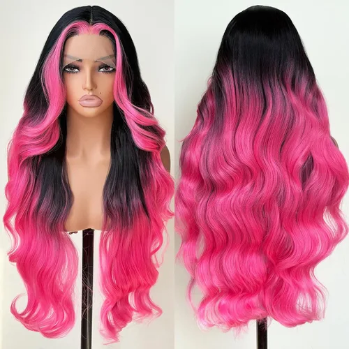 Miniatura 8 de FABELLE - Peluca de cabello sintético rubio ceniza con encaje frontal de 13 x 4 HD, sin pegamento, parte media ondulada de 30 pulgadas, para usar