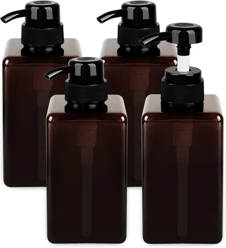 Foaming Soap Dispenser 4 Pack, 15oz/450ml Brown Foam Soap Pump Bottles, Refillable Bathroom Soap Dispenser with Rich Foam Pump for Kitchen Sink,