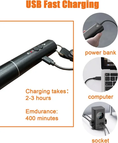 Miniatura 6 de Bocina de aire electrónica de 120dB con luz, brújula y termómetro - Bocina para osos para asustar a los osos - Autodefensa para senderismo, carga USB