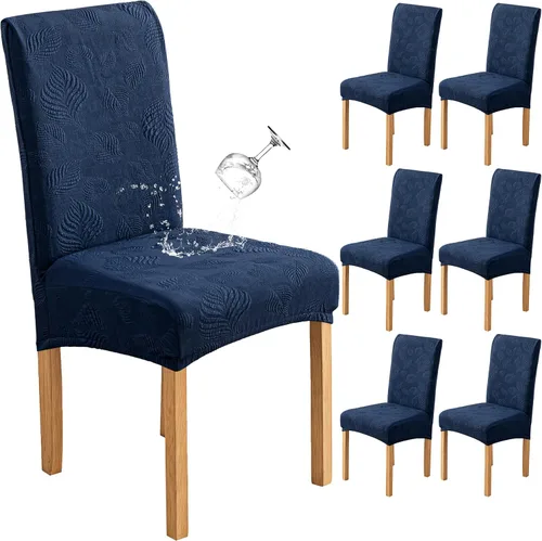 Miniatura 39 de Genina Juego de 2 fundas impermeables para sillas de comedor, fundas elásticas para sillas de comedor con hojas jacquard, protectores extraíbles