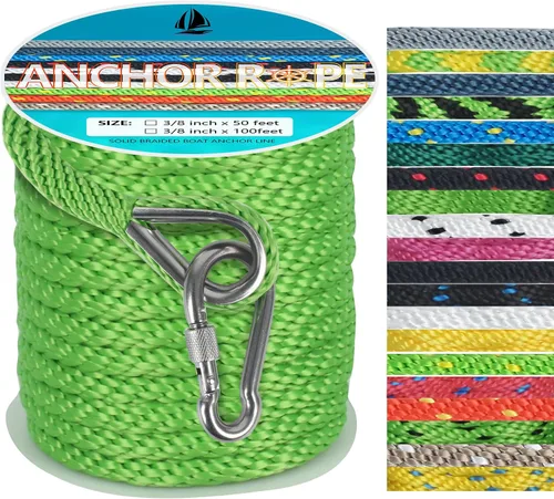 Miniatura 31 de Cuerda de anclaje de 3/8 de pulgada y 100 pies, cuerda de anclaje para barco, trenza sólida MFP, línea de anclaje con dedal de acero inoxidable 316