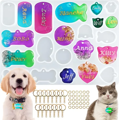 Actvty Molde de Resina de Silicona para Etiquetas de Mascotas, Moldes de Etiquetas de Perro para Resina, Moldes de Resina de Silicona con Forma de