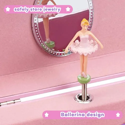 Miniatura 4 de Jewelkeeper Joyero musical de bailarina rosa para niña con cajón extraíble, estuche organizador de almacenamiento de joyas, melodía de lago cisne