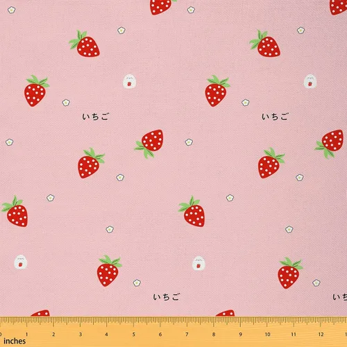 Miniatura 25 de The Yard - Tela Kawaii – Tapicería decorativa de fresa roja para mujeres, niñas y niños – Lindo arte impermeable para exteriores – 1 yarda, rosa