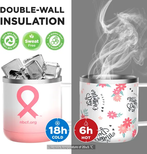 Miniatura 3 de HAUSHOF Taza con tapa, taza de café aislada de 14 onzas con asa para la mejor mamá, regalos de cumpleaños de Navidad, cinta rosa Lazo rosado