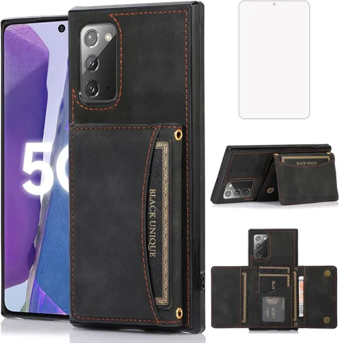 Funda tipo cartera diseñada para Samsung Galaxy Note 20 con protector de pantalla de vidrio templado, cuero sintético, soporte para tarjetas de