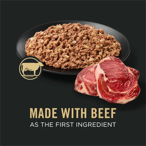 Miniatura 2 de Purina Pro Plan Alimento en paté húmedo para perros, con alto contenido de proteínas, plato principal de carne de res y arroz (12 latas) 13 onzas
