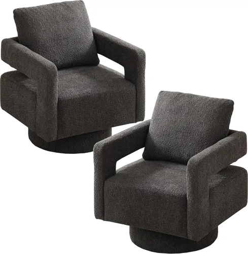 Miniatura 8 de Setawix Boucle - Sillas giratorias de barril, cómodo sillón giratorio mullido, moderno con rotación de 360° con brazos abiertos, sofá individual