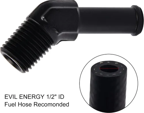 Miniatura 4 de EVIL ENERGY 3/8" NPT macho a 1/2" adaptador de montaje de púas 45 grados aluminio negro