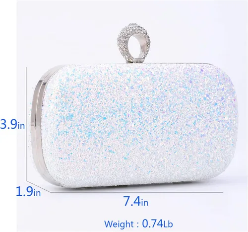 Miniatura 3 de Bolsos de noche con purpurina y embragues para mujer, baile, boda, fiesta con dos cadenas